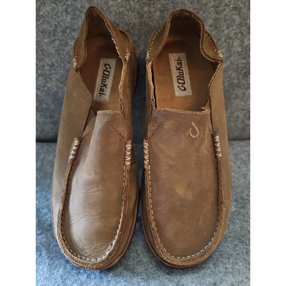 OluKai Moloa Mens Slip On Leather Shoes Ray/Toffee Size 7. Comfort,  Hippie READ